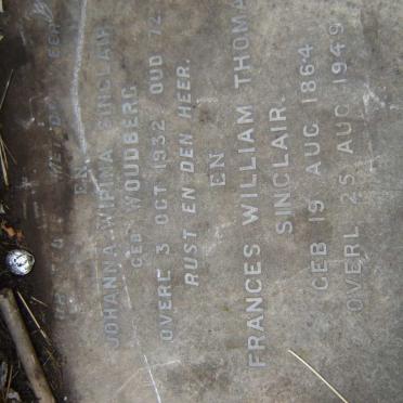SINCLAIR Frances William Thomas 1864-1949 &amp; Johanna Wipina WOUDBERG -1932