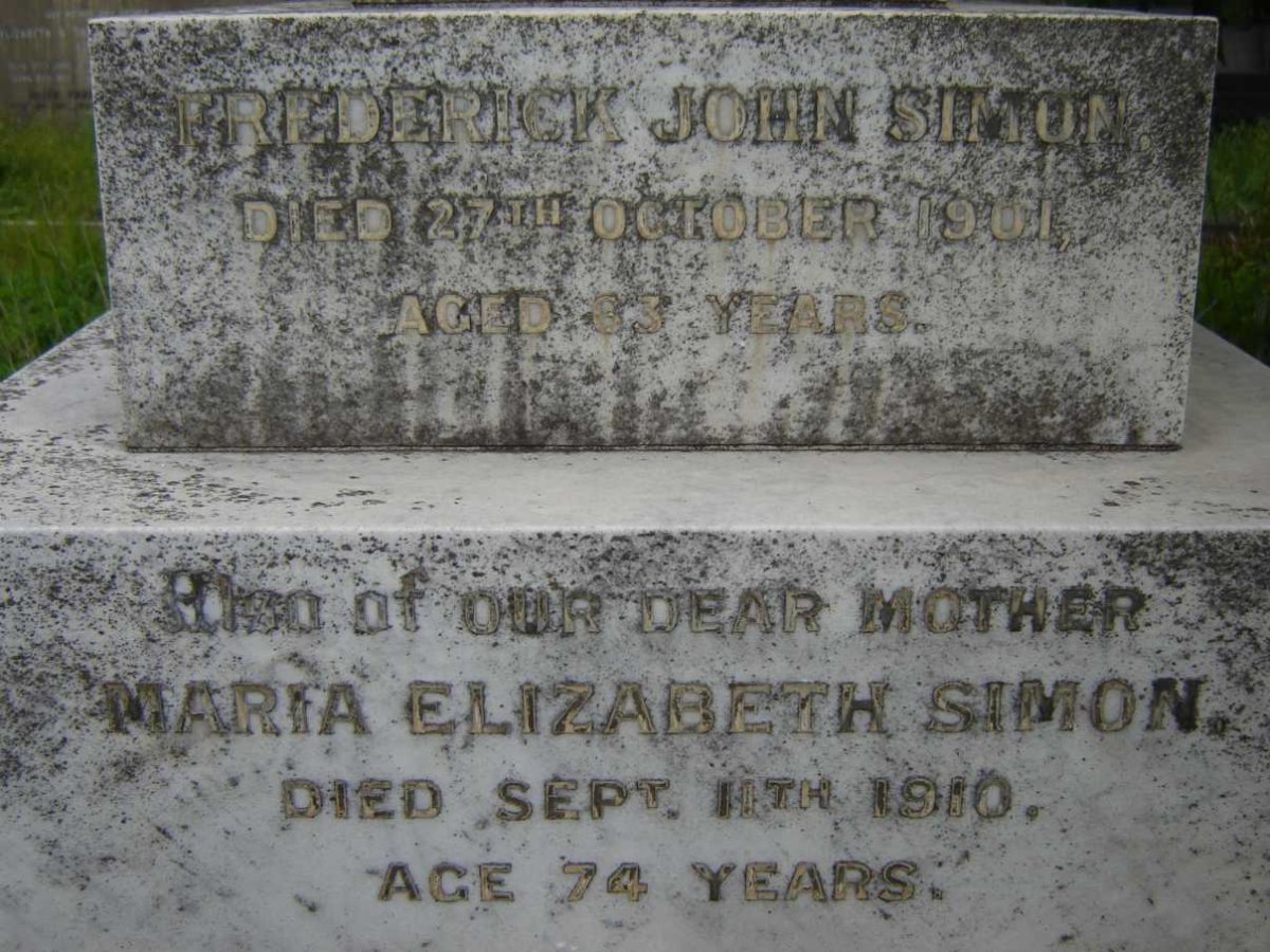 SIMON Frederick John -1901 &amp; Maria Elizabeth -1910