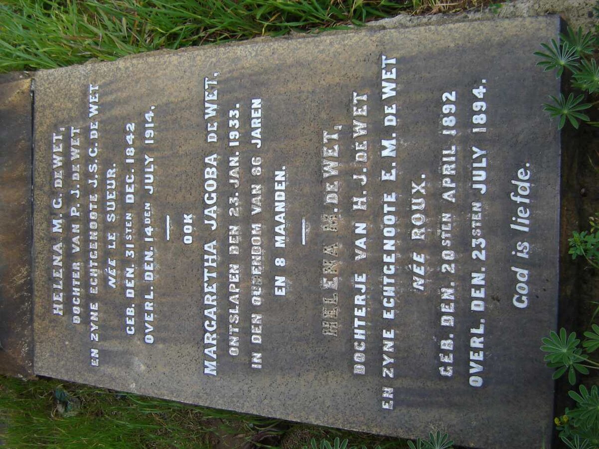 WET Helena M.C., de 1842-1914 :: DE WET Margaretha Jacoba -1933 :: DE WET Helena M. 1892-1894