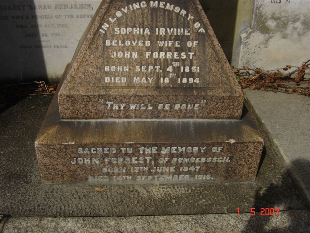 FORREST John 1847-1916 &amp; Sophia IRVINE 1851-1894