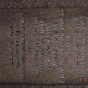 KUNZ Johan Christian 1874-1937 &amp; Helena WILLIAMS 1877-1934 :: WILLIAMS Matilda 1850-1924