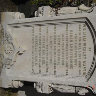 MARTIN William Wesley 1828-1883 &amp; Sarah Ann THORNE 1834-1894