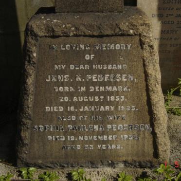 PEDERSON Jens K. 1853-1925 &amp; Sophia Paulena -1932