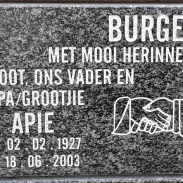 BURGER Apie 1927-2003 &amp; Johanna Susara LUDIK 1928-2010