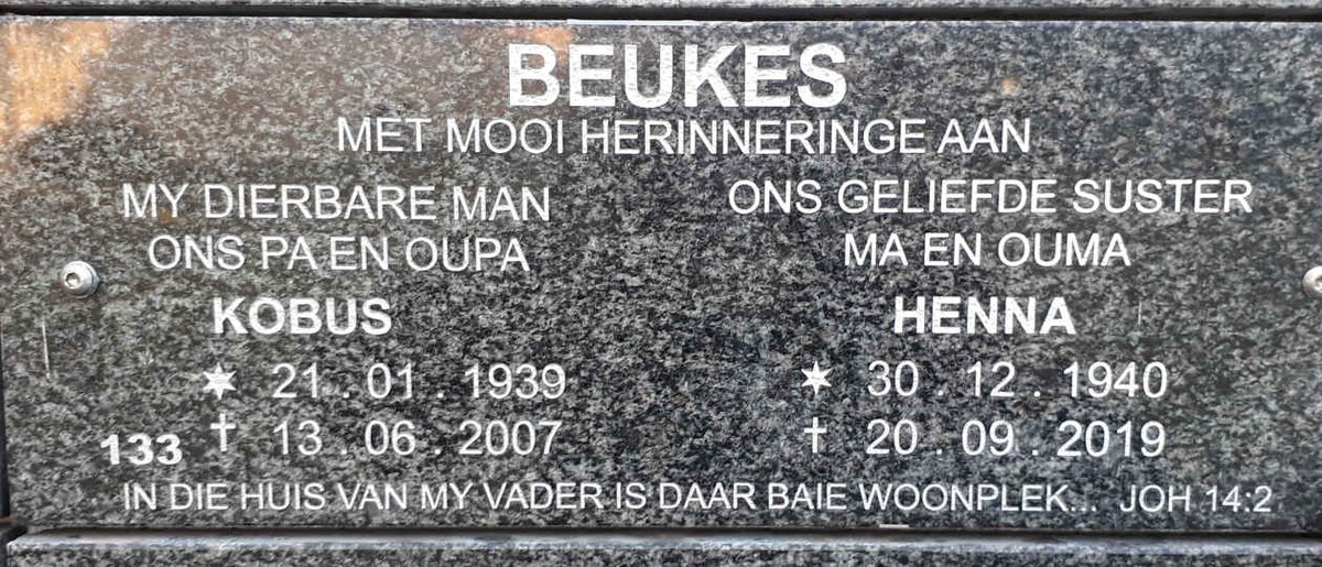 BEUKES Kobus 1939-2007 &amp; Henna 1940-2019