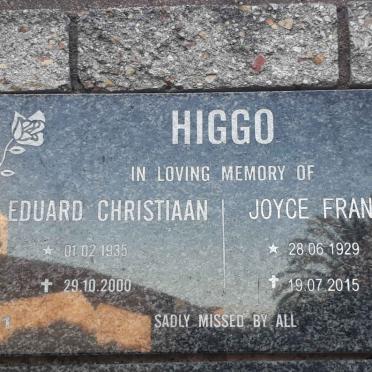 HIGGO Eduard Christiaan 1935-2000 &amp; Joyce Frances 1929-2015