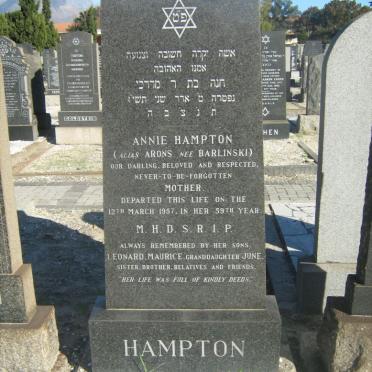 HAMPTON Annie aka ARONS nee BARLINSKI -1957