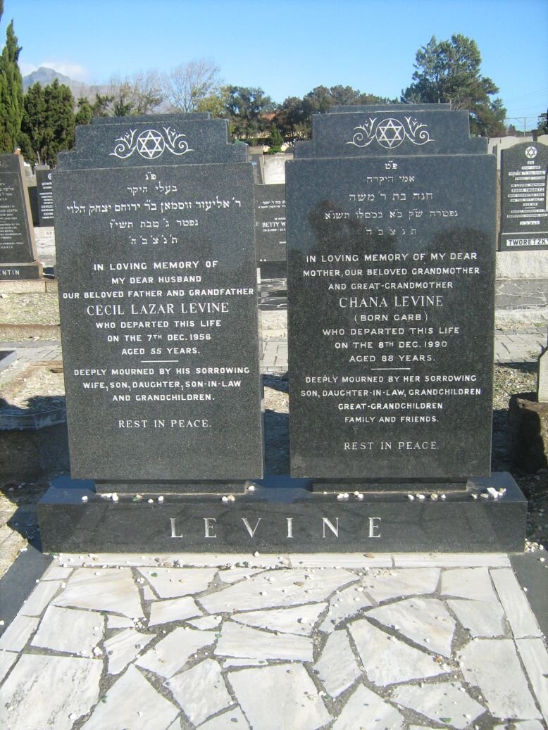 LEVINE Cecil Lazar -1956 &amp; Chana GARB -1990