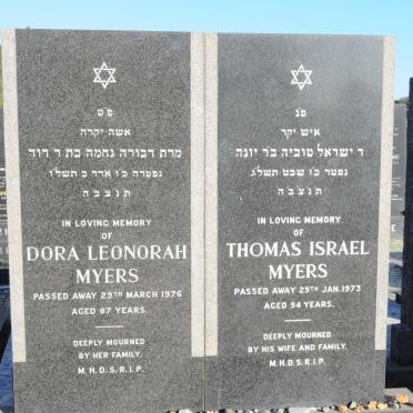MEYERS Thomas Israel -1973 &amp; Dora Leonorah -1976