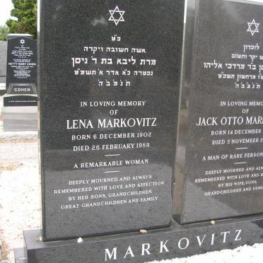 MARKOVITZ Jack Otto 1898-1968 &amp; Lena 1902-1989