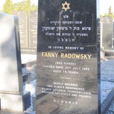 RADOWSKY Fanny nee KARRO -1985