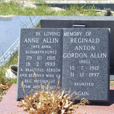 ALLIN Reginald Anton Gordon 1912-1997 &amp; Anna Elisabeth PUNT 1915-1993