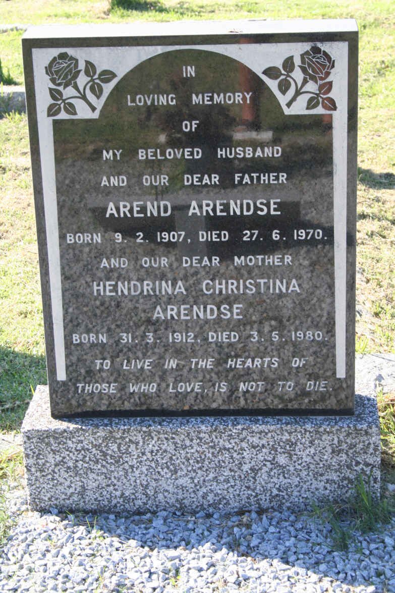 ARENDSE Arend 1907-1970 &amp; Hendrina Christina 1912-1980