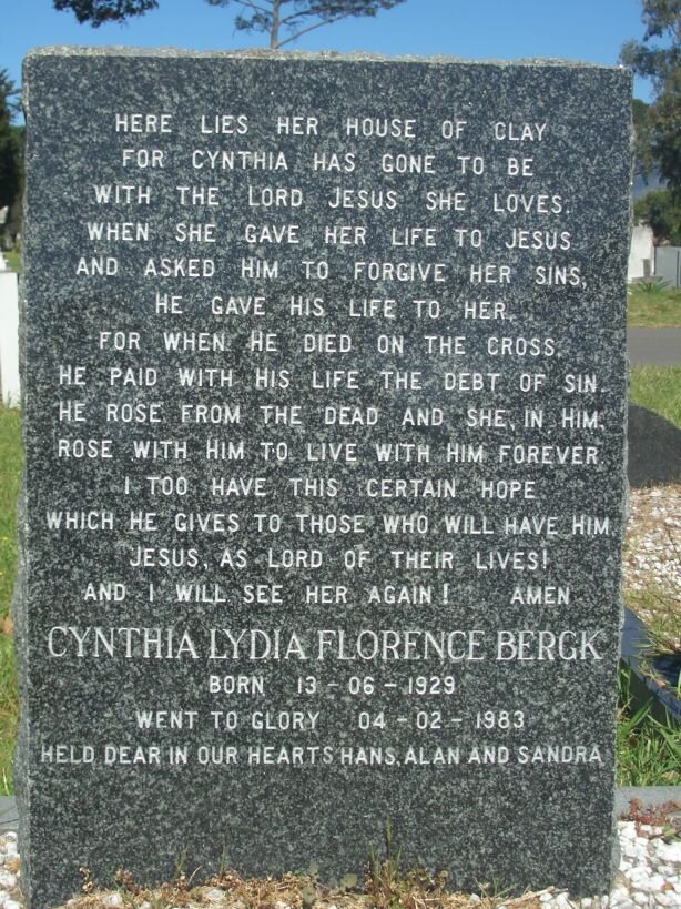 BERGK Cynthia Lydia Florence 1929-1983