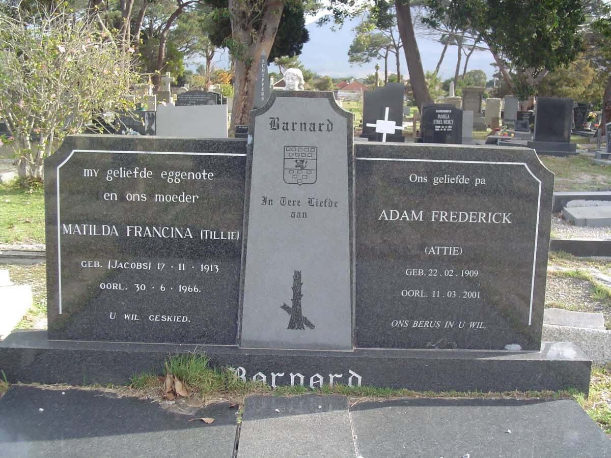 BARNARD Adam Frederick 1909-2001 &amp; Matilda Francina JACOBS 1913-1966