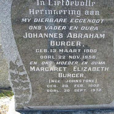 BURGER Johannes Abraham 1900-1956 &amp;  Margaret Elizabeth JOHNSTONE 1902-1972