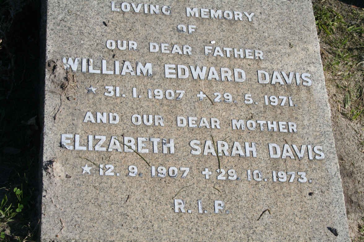 DAVIS William Edward 1907-1971 &amp; Elizabeth Sarah 1907-1973