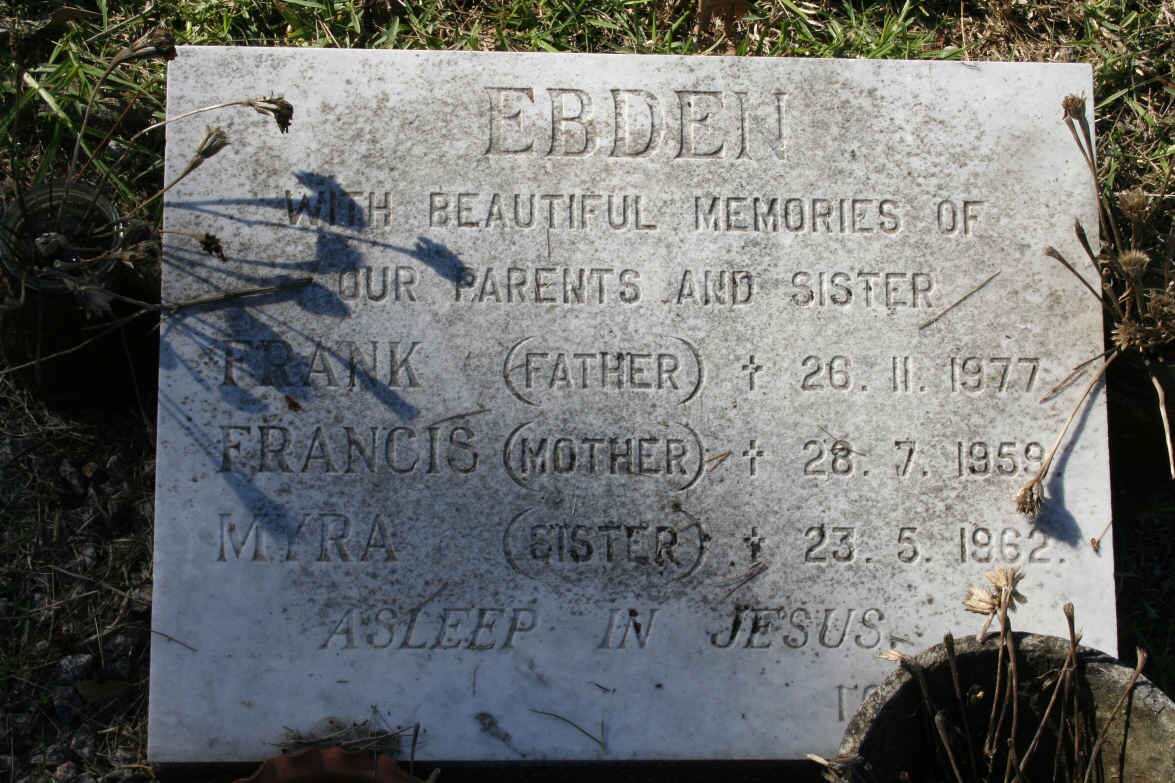 EBDEN Frank -1977 &amp; Francis -1959 :: EBDEN Myra -1962
