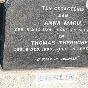ENSLIN Thomas Theodore 1883-1962 &amp; Anna Maria 1891-1958