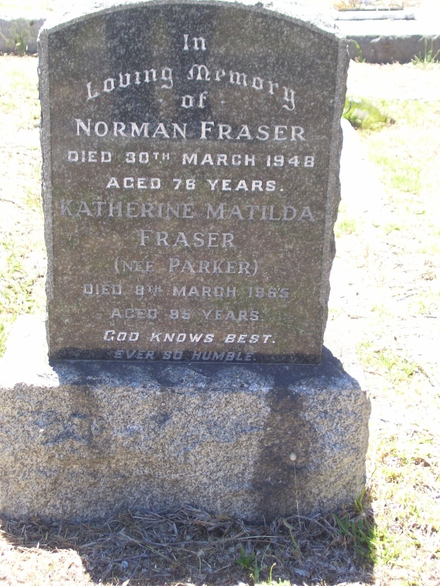 FRASER Norman -1948 &amp; Katherine Matilda PARKER -1965