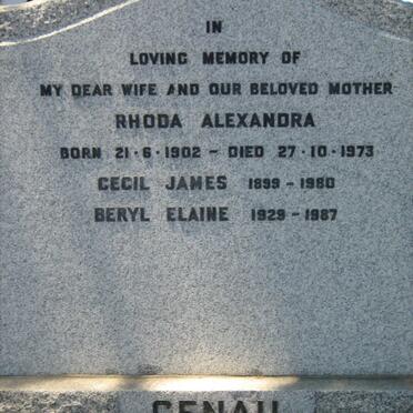 GENAU Rhoda Alexandra 1902-1973 :: GENAU Cecil James 1899-1980 :: GENAU Beryl Elaine 1929-1987