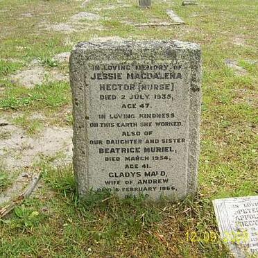 HECTOR Jessie Magdalena nee NURSE -1935 :: HECTOR Beatrice Muriel -1954 :: HECTOR Gladys Maud -1966