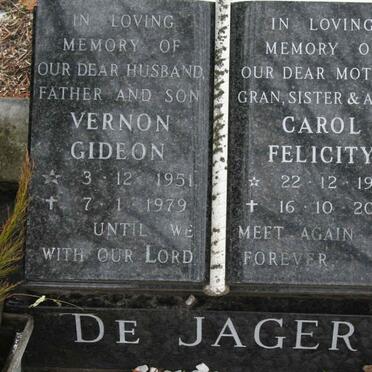 JAGER Vernon Gideon, de 1951-1979 &amp; Carol Felicity 1954-2003