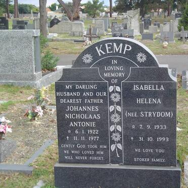 KEMP Johannes Nicholaas Antonie 1922-1977 &amp; Isabella Helena STRYDOM 1933-1993