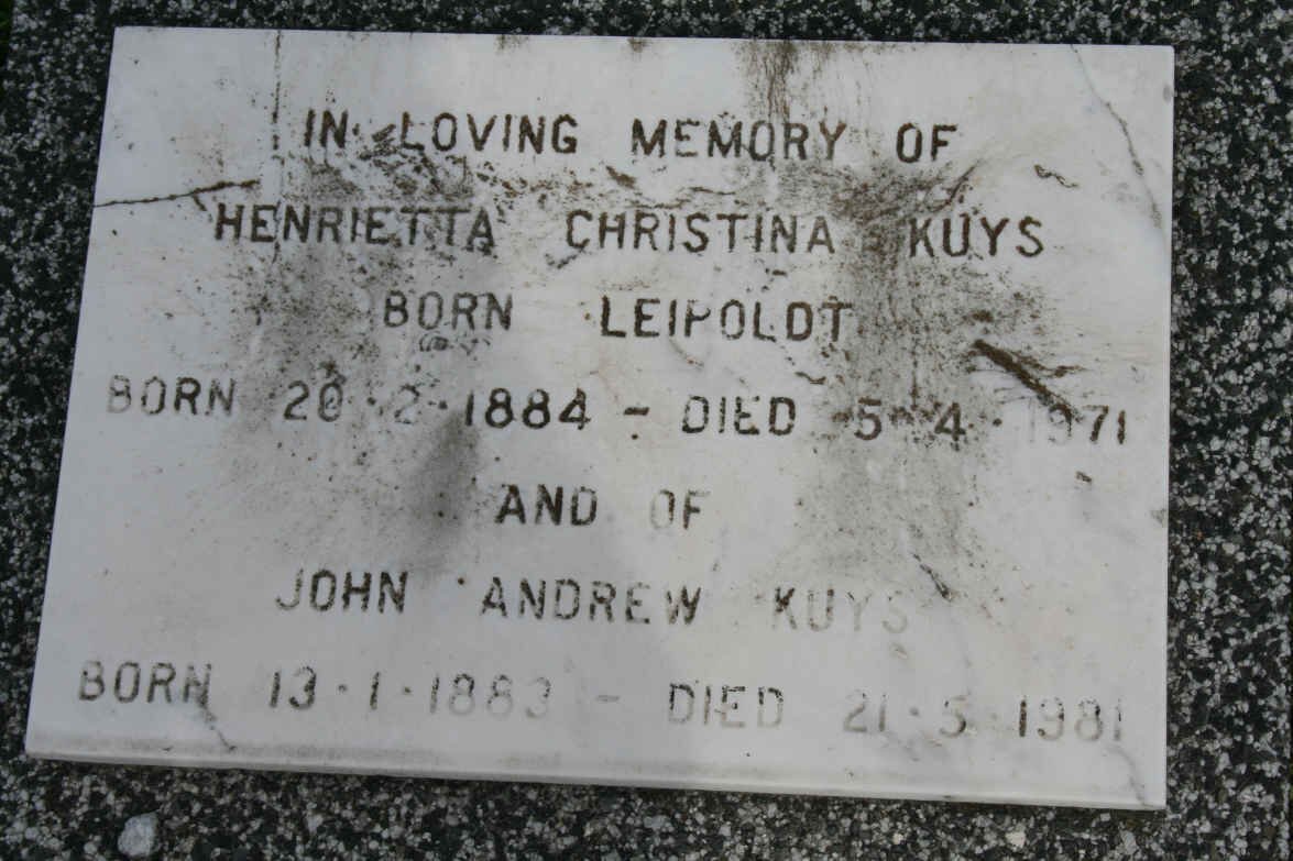 KUYS John Andrew 1883-1981 &amp; Henrietta Christina LEIPOLDT 1884-1971