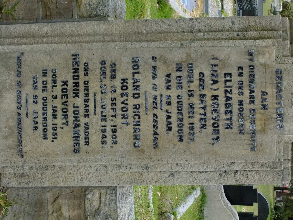 KOEVORT Hendrik Johannes -1951 &amp; Elizabeth BATTEN -1937 :: KOEVORT Roland Richard 1902-1946