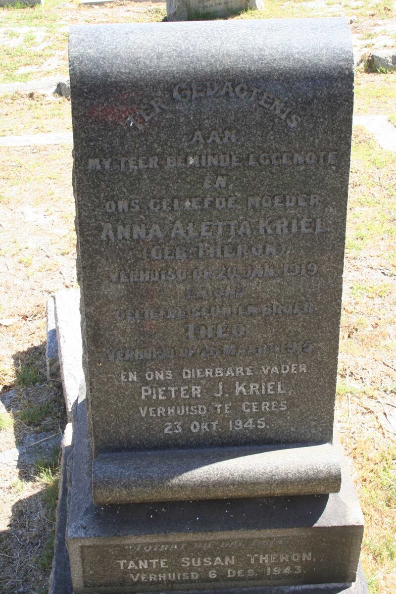 KRIEL Pieter J. -1945 &amp; Anna Aletta THERON -1919 :: KRIEL Theo -1915