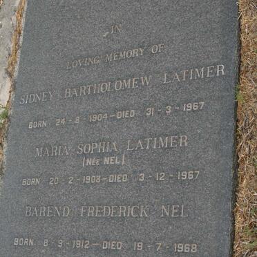 LATIMER Sidney Bartholomew 1904-1967 &amp; Maria Sophia NEL 1908-1967 :: NEL Barend Frederick 1912-1968