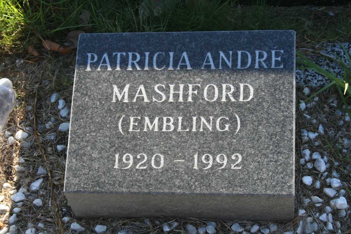 MASHFORD Patricia Andre nee EMBLING 1920-1992