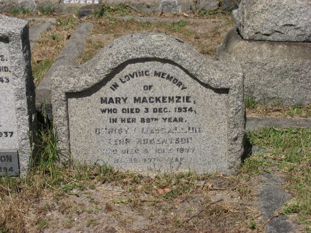 MACKENZIE Mary -1934 :: ROBERTSON Christy MacAllum Kerr -1977