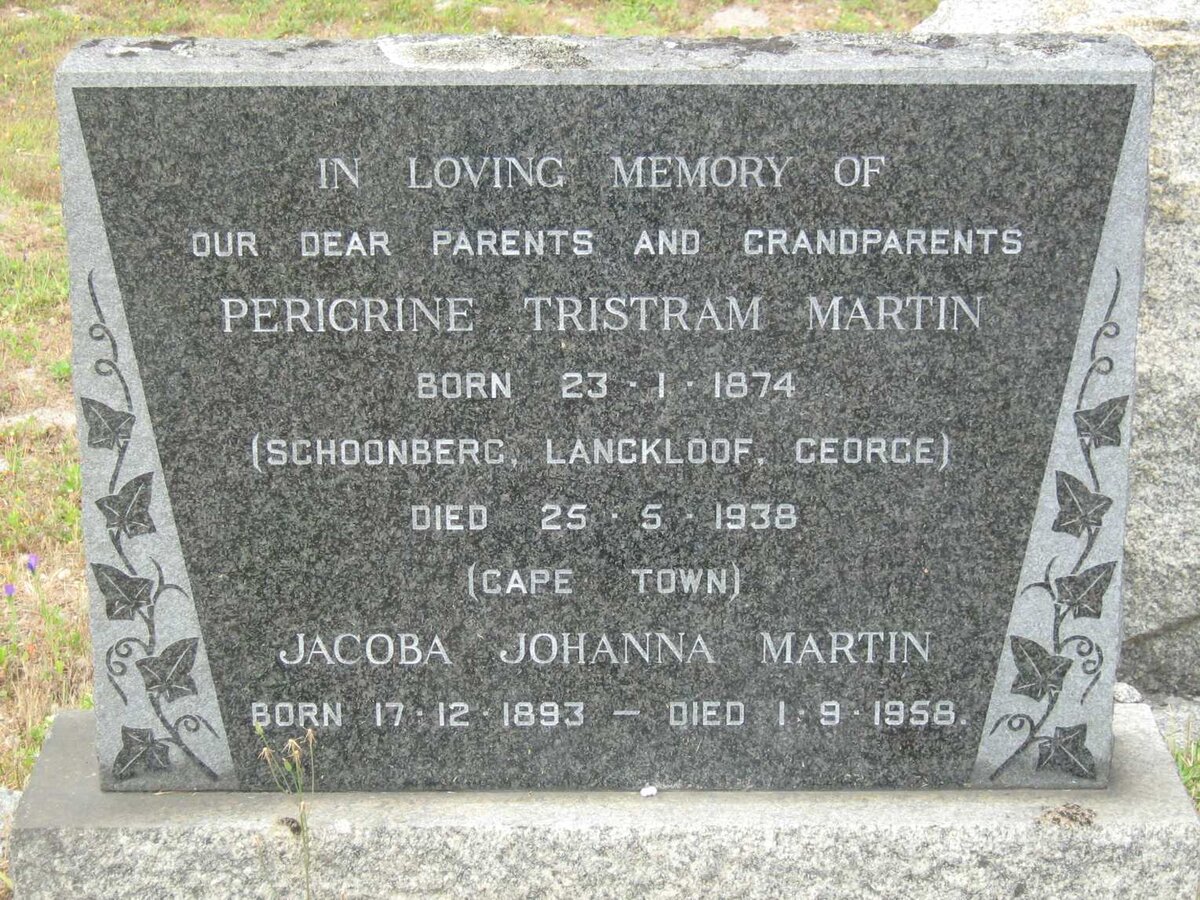 MARTIN Perigrine Tristram 1874-1938 & Jacoba Johanna 1893-1958
