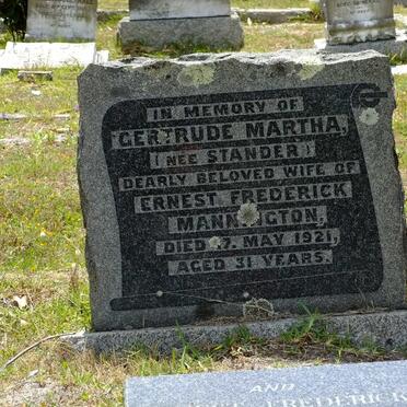 MANNINGTON Ernest Frederick 1886-1970 & Gertrude Martha STANDER -1921