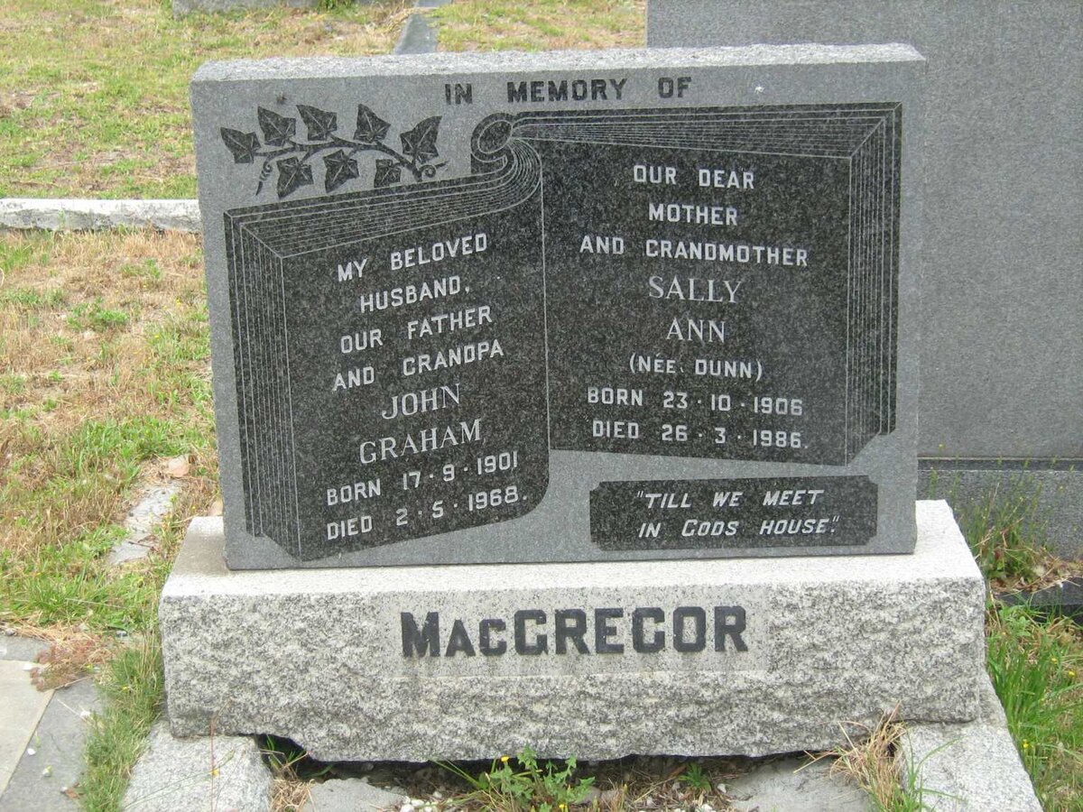 MACGREGOR John Graham 1901-1968 & Sally Ann DUNN 1906-1986
