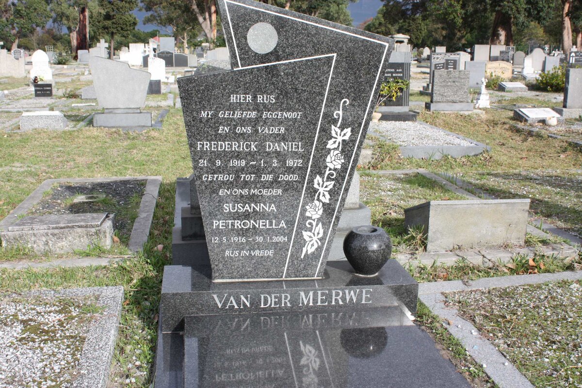 MERWE Frederick Daniel, van der 1919-1972 & Susanna Petronella 1916-2004