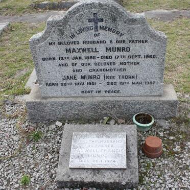 MUNRO Maxwell 1896-1960 &amp; Jane THORN 1901-1982 :: MUNRO Maxwell Francis -1974