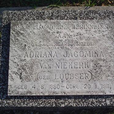 NIEKERK Adriana Jacomina, van nee LOUBSER 1880-1981
