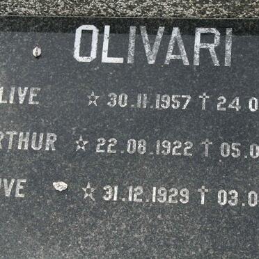 OLIVARI Arthur 1922-1998 &amp; Olive 1929-2004 :: OLIVARI Clive 1957-1974 