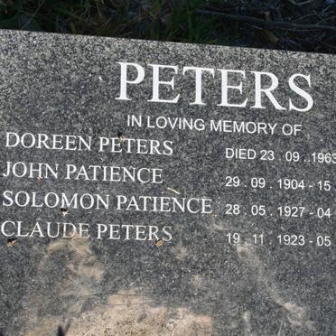 PETERS Doreen -1963 :: PETERS John Patience 1904-1978 :: PETERS Solomon Patience 1927-1999 :: PETERS Claude 1923-2004