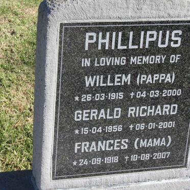 PHILLIPUS Willem 1915-2000 &amp; Frances 1918-2007 :: PHILLIPUS Gerald Richard 1956-2001