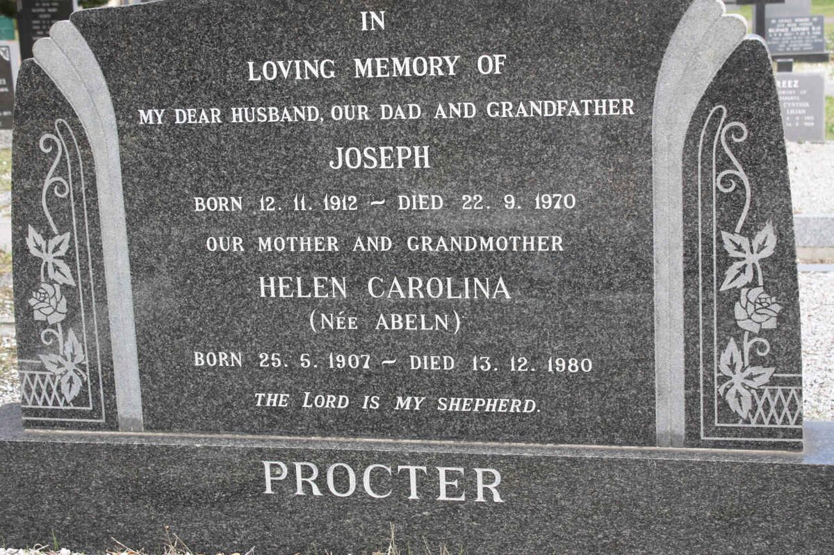 PROCTER Joseph 1912-1970 &amp; Helen Carolina ABELN 1907-1980