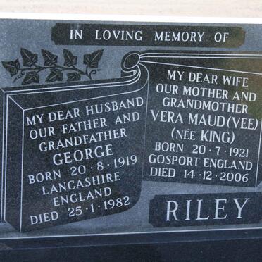 RILEY George 1919-1982 &amp; Vera Maud KING 1921-2006