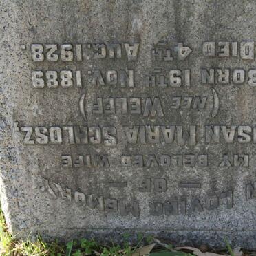 SCHLOSZ Susan Maria nee WELFF 1889-1928