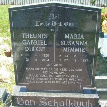SCHALKWYK Theunis Gabriel Dirkse, van 1920-2004 &amp; Maria Susanna 1919-1997