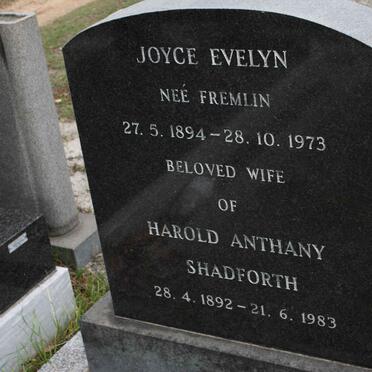 SHADFORTH Harold Anthany 1892-1983 &amp; Joyce Evelyn FREMLIN 1894-1973