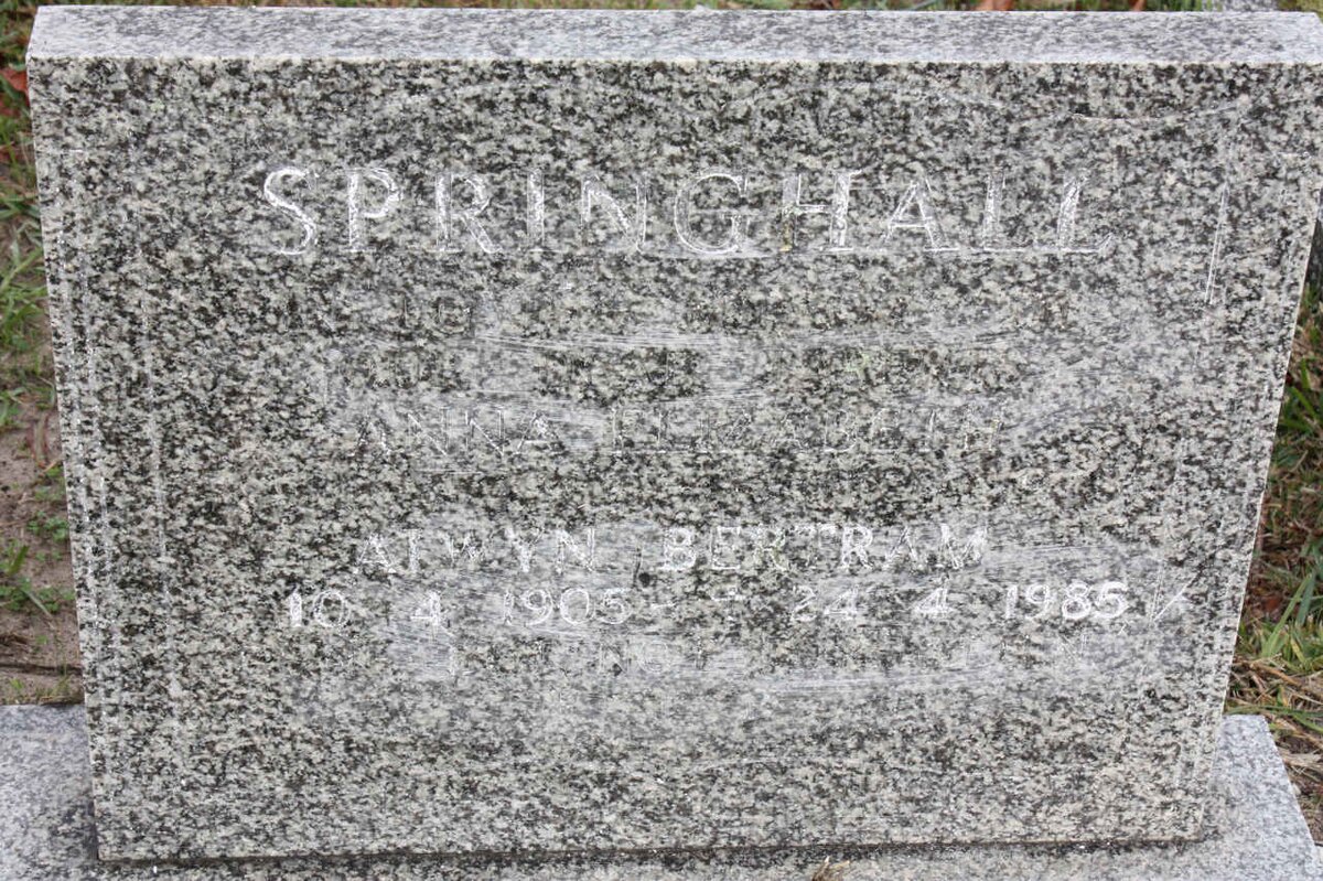 SPRINGHALL Alwyn Bertram 1905-1985 &amp; Anna Elizabeth 1903-1975