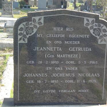 SWARTS Johannes Jochemus Nicolaas 1892-1979 &amp; Jeannetta Getruida MARTHEZE 1893-1963